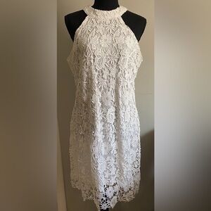 White Midi Dress White Slip with White Lace Overlay Bridal Overlay